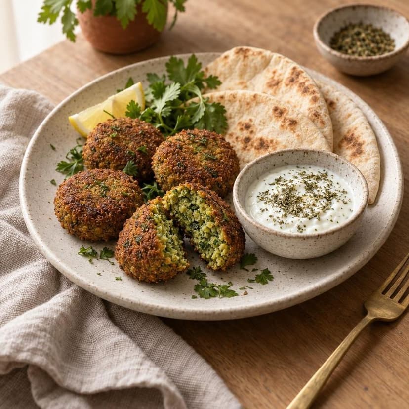 Falafel z ciecierzycy z pietruszką i kolendrą, z sosem jogurtowym